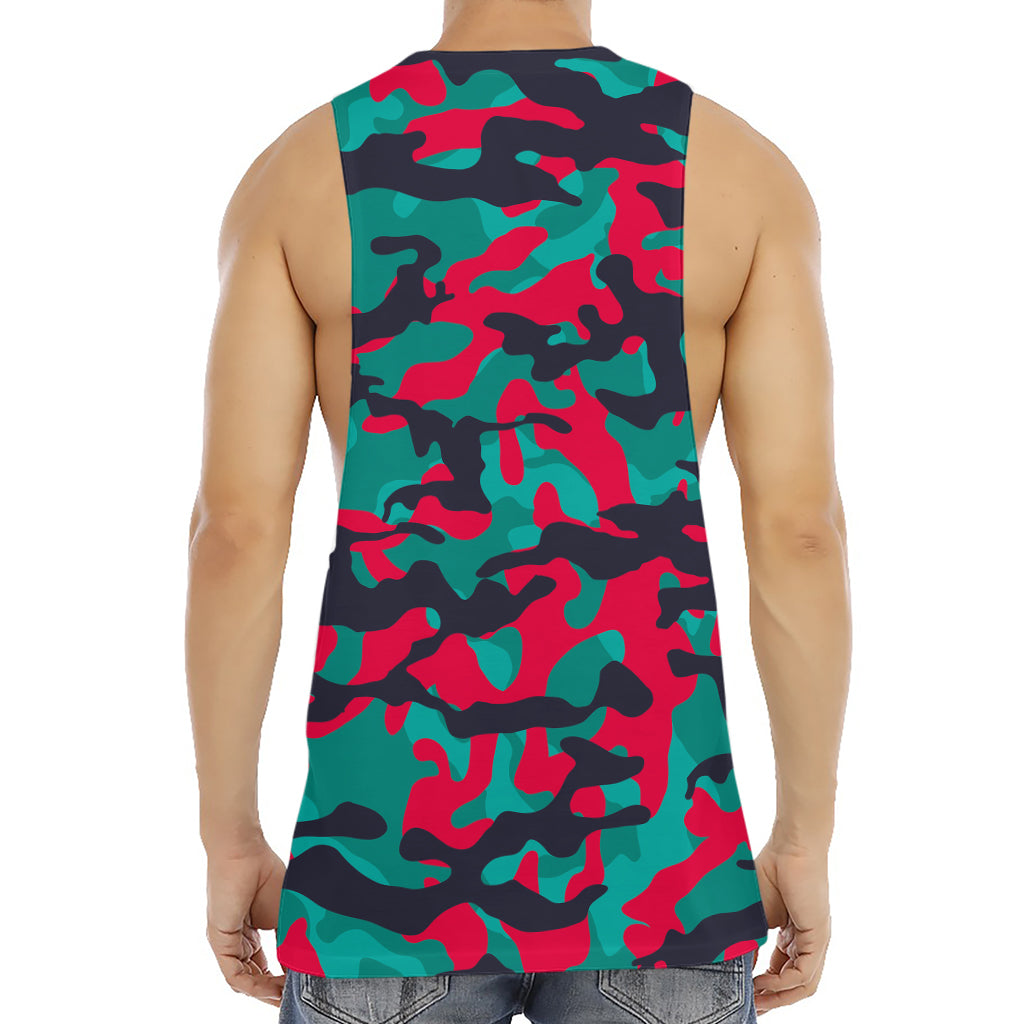 Pink Teal And Black Camouflage Print Men's Muscle Tank Top