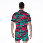 Pink Teal And Black Camouflage Print Men's Rompers