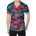 Pink Teal And Black Camouflage Print Men's Shirt