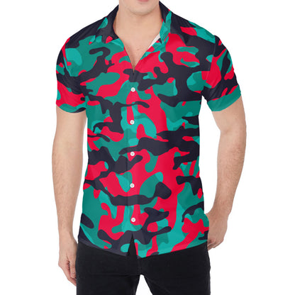 Pink Teal And Black Camouflage Print Men's Shirt