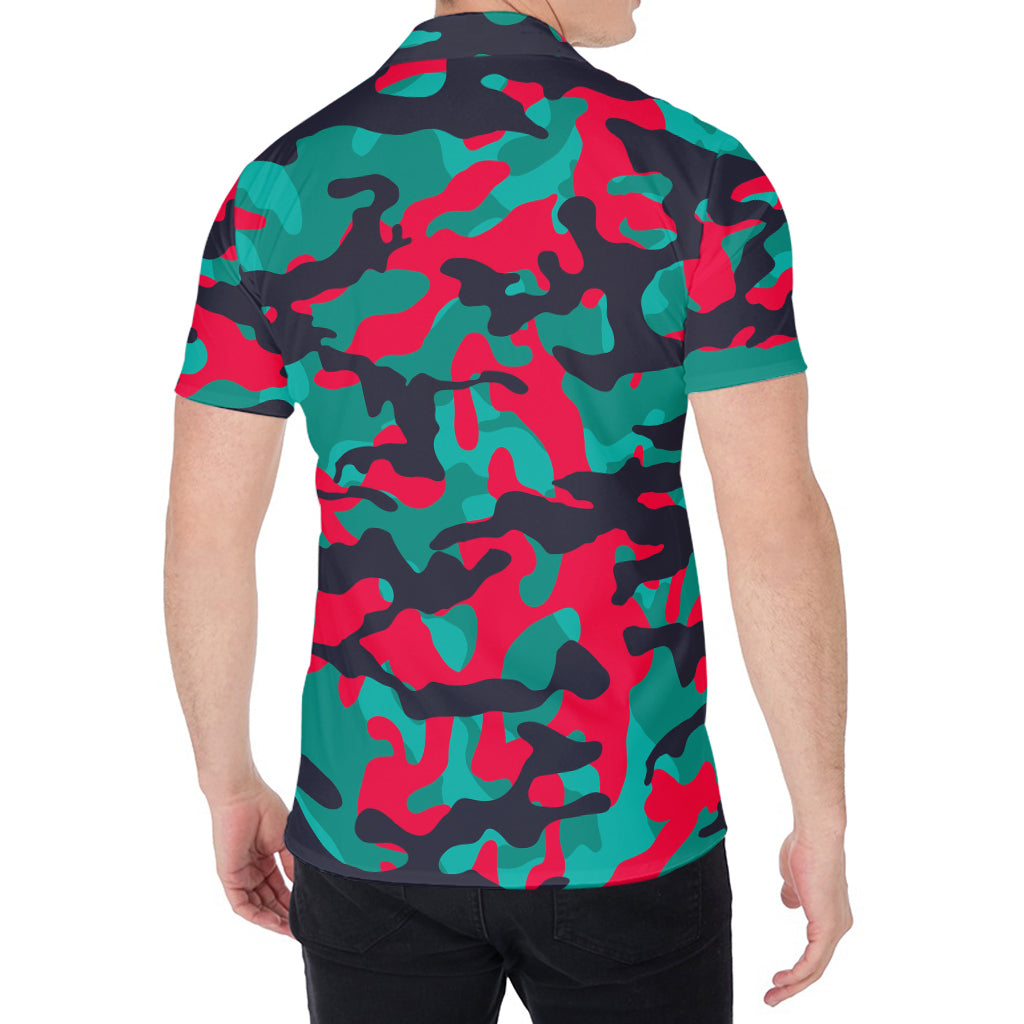 Pink Teal And Black Camouflage Print Men's Shirt