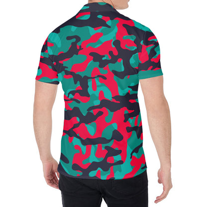 Pink Teal And Black Camouflage Print Men's Shirt