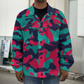 Pink Teal And Black Camouflage Print Men's Shirt Jacket
