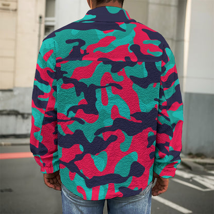 Pink Teal And Black Camouflage Print Men's Shirt Jacket