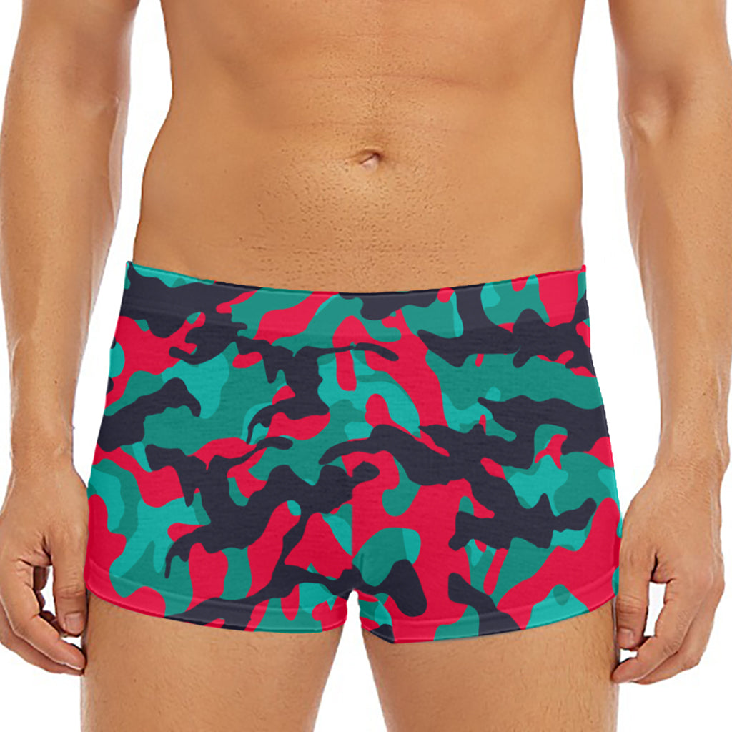 Pink Teal And Black Camouflage Print Men's Short Boxer Briefs