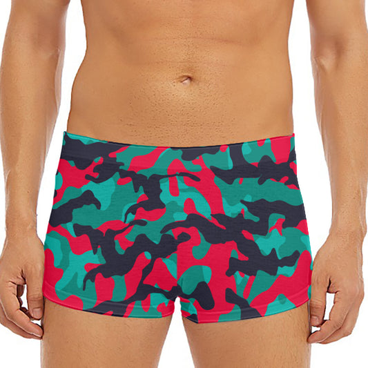 Pink Teal And Black Camouflage Print Men's Short Boxer Briefs