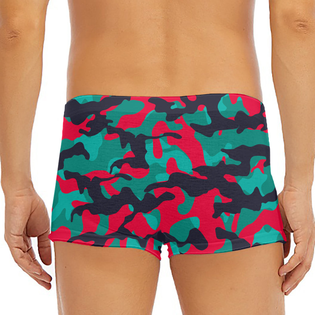 Pink Teal And Black Camouflage Print Men's Short Boxer Briefs
