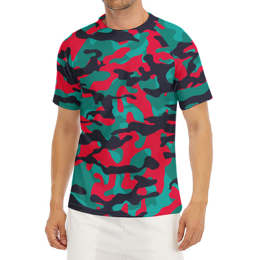 Pink Teal And Black Camouflage Print Men's Short Sleeve Rash Guard
