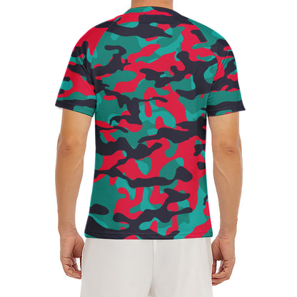 Pink Teal And Black Camouflage Print Men's Short Sleeve Rash Guard