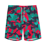 Pink Teal And Black Camouflage Print Men's Sports Shorts