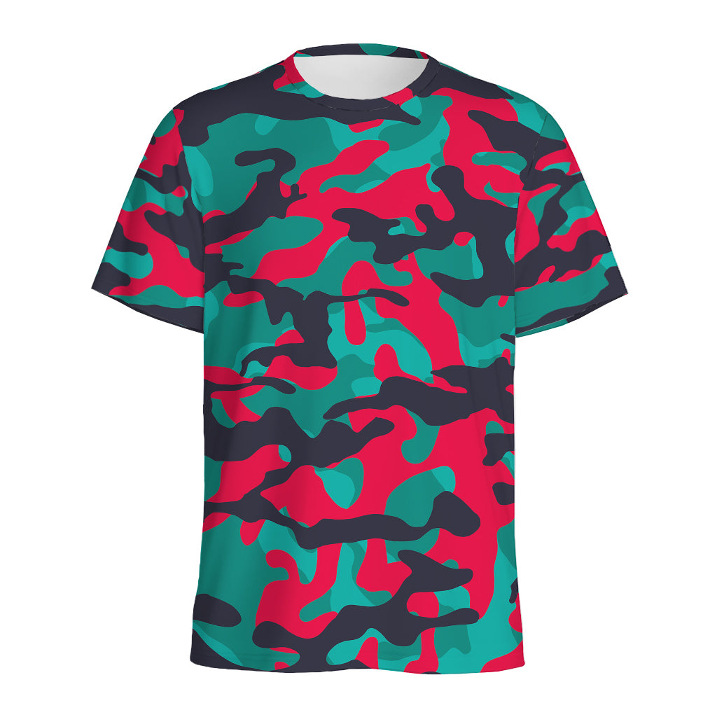 Pink Teal And Black Camouflage Print Men's Sports T-Shirt