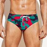 Pink Teal And Black Camouflage Print Men's Swim Briefs