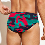 Pink Teal And Black Camouflage Print Men's Swim Briefs