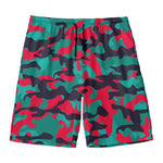 Pink Teal And Black Camouflage Print Men's Swim Trunks