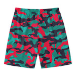 Pink Teal And Black Camouflage Print Men's Swim Trunks