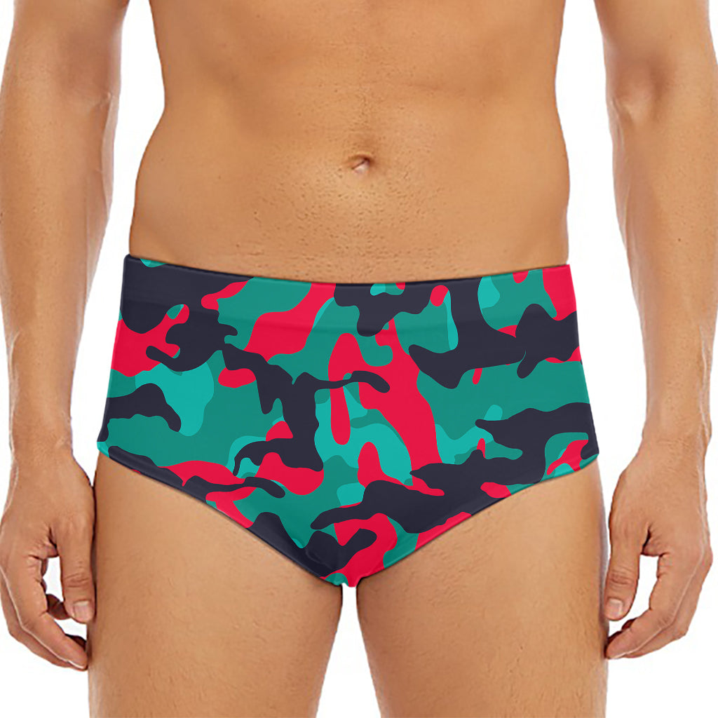 Pink Teal And Black Camouflage Print Men's Triangle Swim Briefs