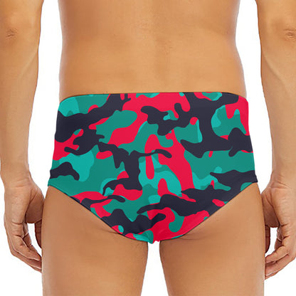 Pink Teal And Black Camouflage Print Men's Triangle Swim Briefs