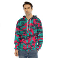 Pink Teal And Black Camouflage Print Men's Velvet Pullover Hoodie