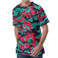 Pink Teal And Black Camouflage Print Men's Velvet T-Shirt