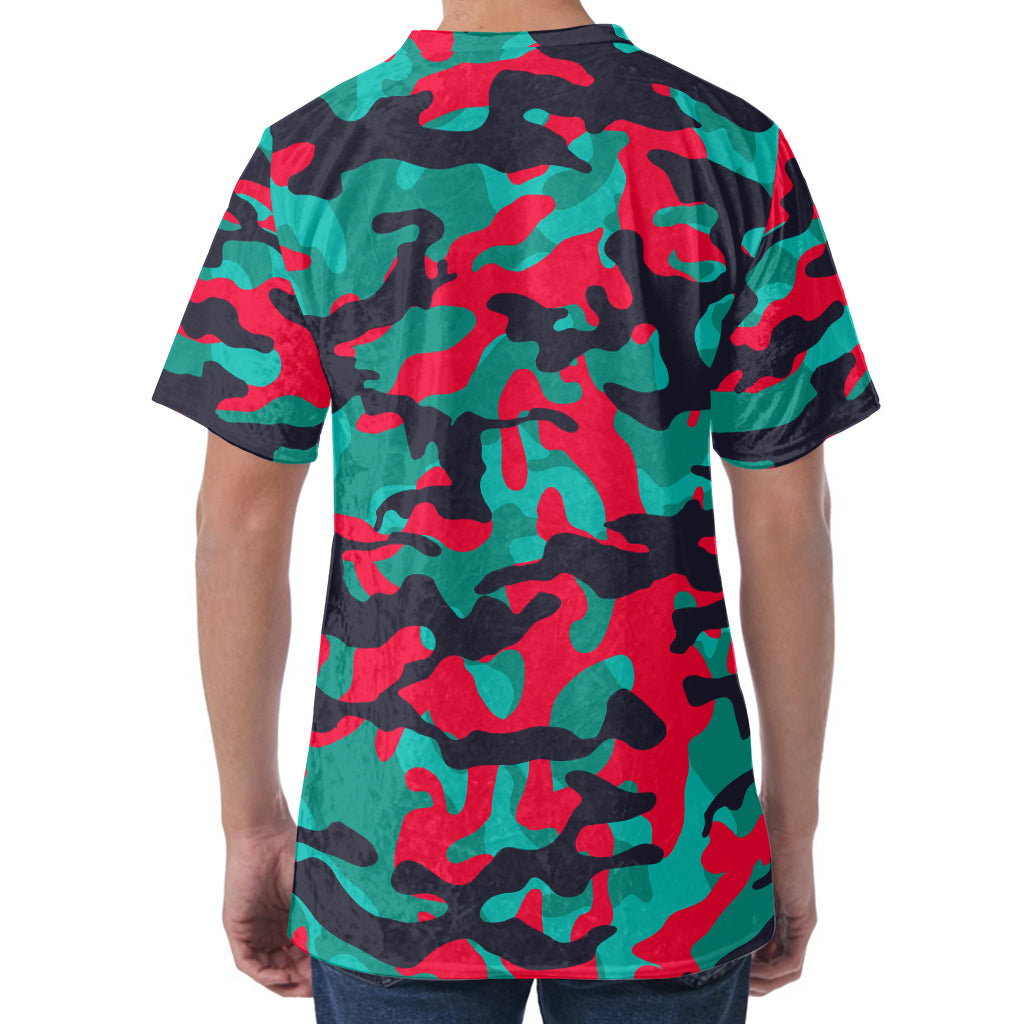 Pink Teal And Black Camouflage Print Men's Velvet T-Shirt