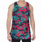 Pink Teal And Black Camouflage Print Men's Velvet Tank Top