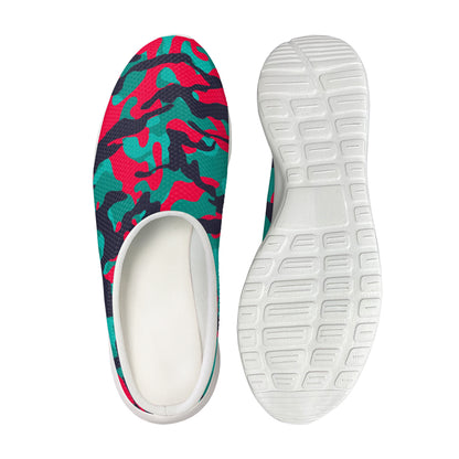 Pink Teal And Black Camouflage Print Mesh Casual Shoes