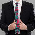 Pink Teal And Black Camouflage Print Necktie