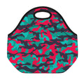 Pink Teal And Black Camouflage Print Neoprene Lunch Bag
