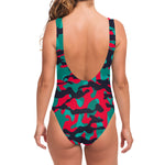 Pink Teal And Black Camouflage Print One Piece Swimsuit