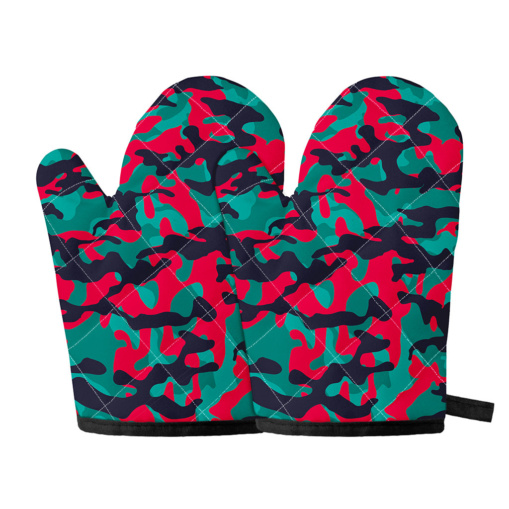 Pink Teal And Black Camouflage Print Oven Mitts