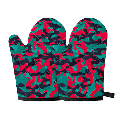 Pink Teal And Black Camouflage Print Oven Mitts