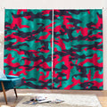 Pink Teal And Black Camouflage Print Pencil Pleat Curtains
