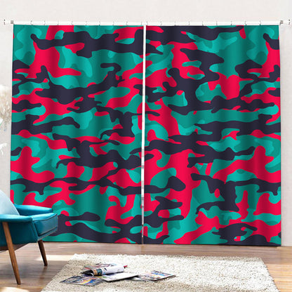Pink Teal And Black Camouflage Print Pencil Pleat Curtains