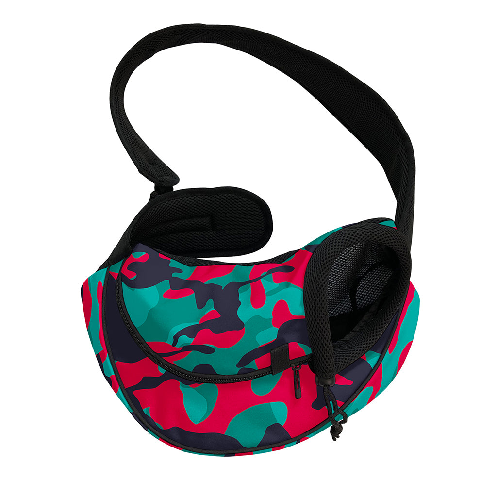 Pink Teal And Black Camouflage Print Pet Sling Carrier