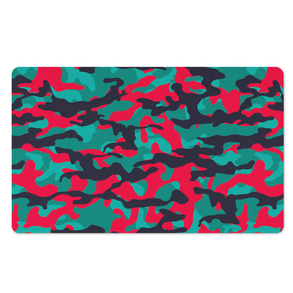 Pink Teal And Black Camouflage Print Polyester Doormat