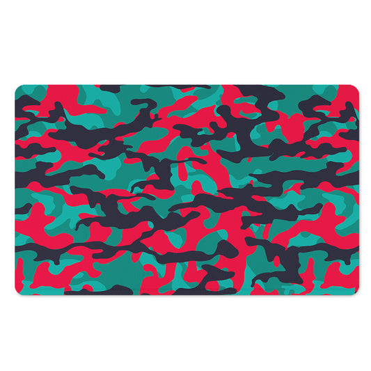 Pink Teal And Black Camouflage Print Polyester Doormat