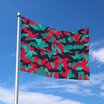 Pink Teal And Black Camouflage Print Polyester Flag