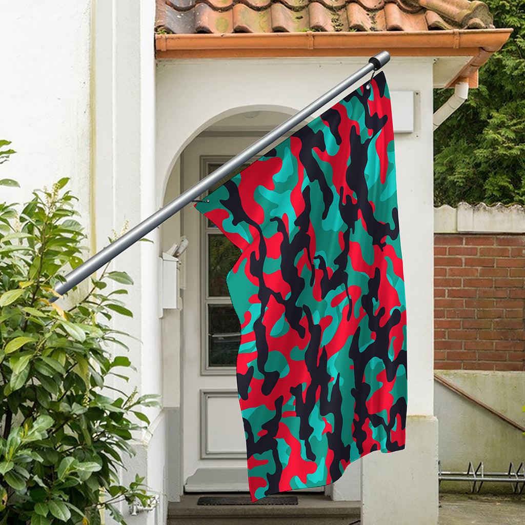 Pink Teal And Black Camouflage Print Polyester Flag
