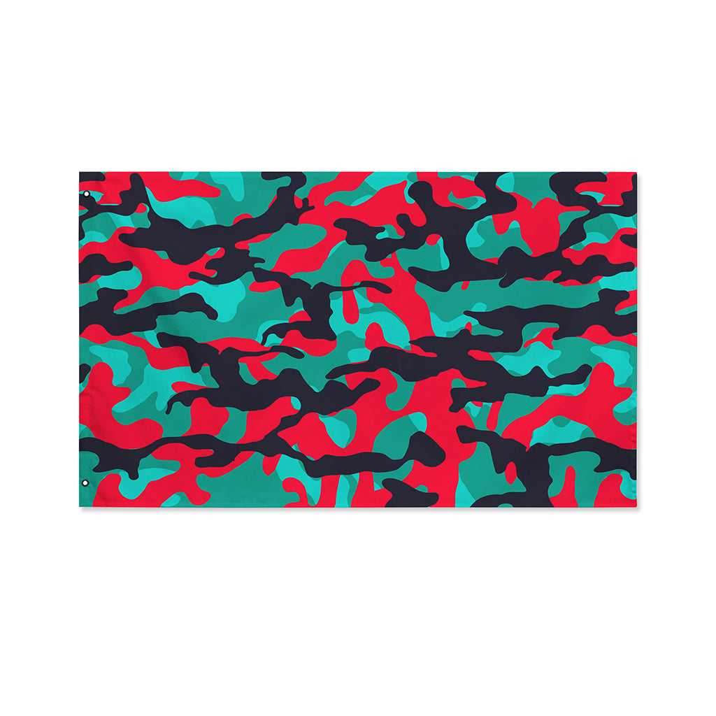 Pink Teal And Black Camouflage Print Polyester Flag