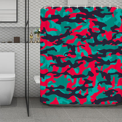 Pink Teal And Black Camouflage Print Polyester Shower Curtain