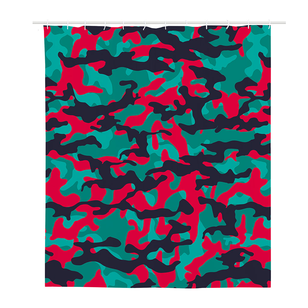 Pink Teal And Black Camouflage Print Polyester Shower Curtain