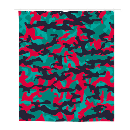 Pink Teal And Black Camouflage Print Polyester Shower Curtain