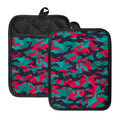 Pink Teal And Black Camouflage Print Pot Holders With Pocket