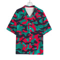 Pink Teal And Black Camouflage Print Rayon Hawaiian Shirt