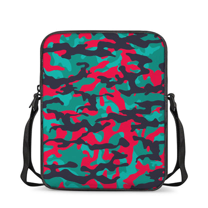Pink Teal And Black Camouflage Print Rectangular Crossbody Bag