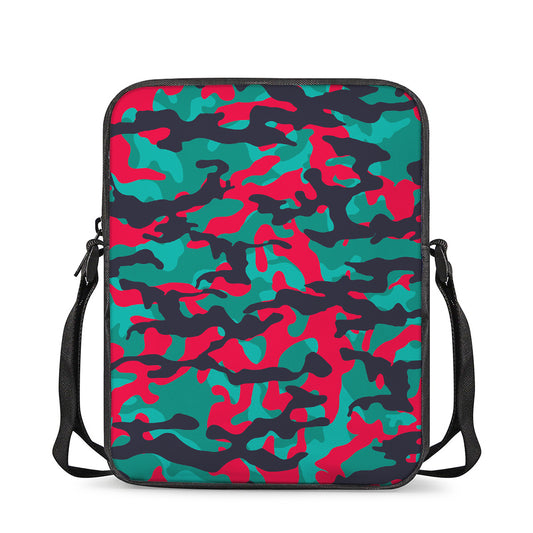 Pink Teal And Black Camouflage Print Rectangular Crossbody Bag