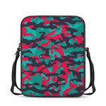 Pink Teal And Black Camouflage Print Rectangular Crossbody Bag