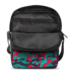 Pink Teal And Black Camouflage Print Rectangular Crossbody Bag