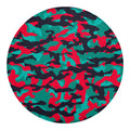 Pink Teal And Black Camouflage Print Round Blanket