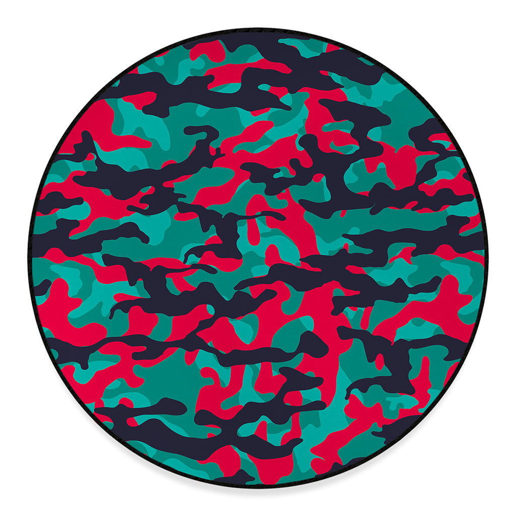 Pink Teal And Black Camouflage Print Round Floor Mat